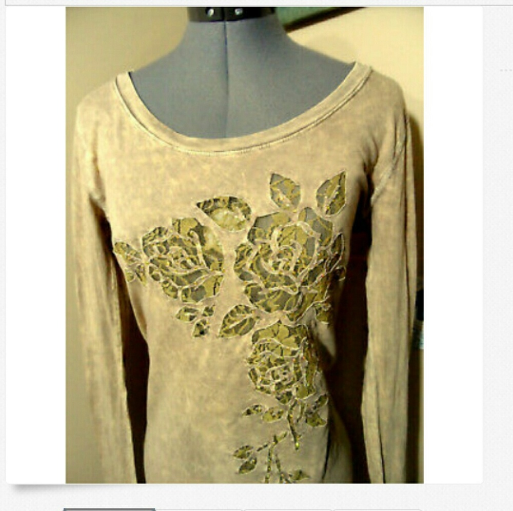 AMERICAN AGE Beads Mineral Wash T-shirt Top S Pink